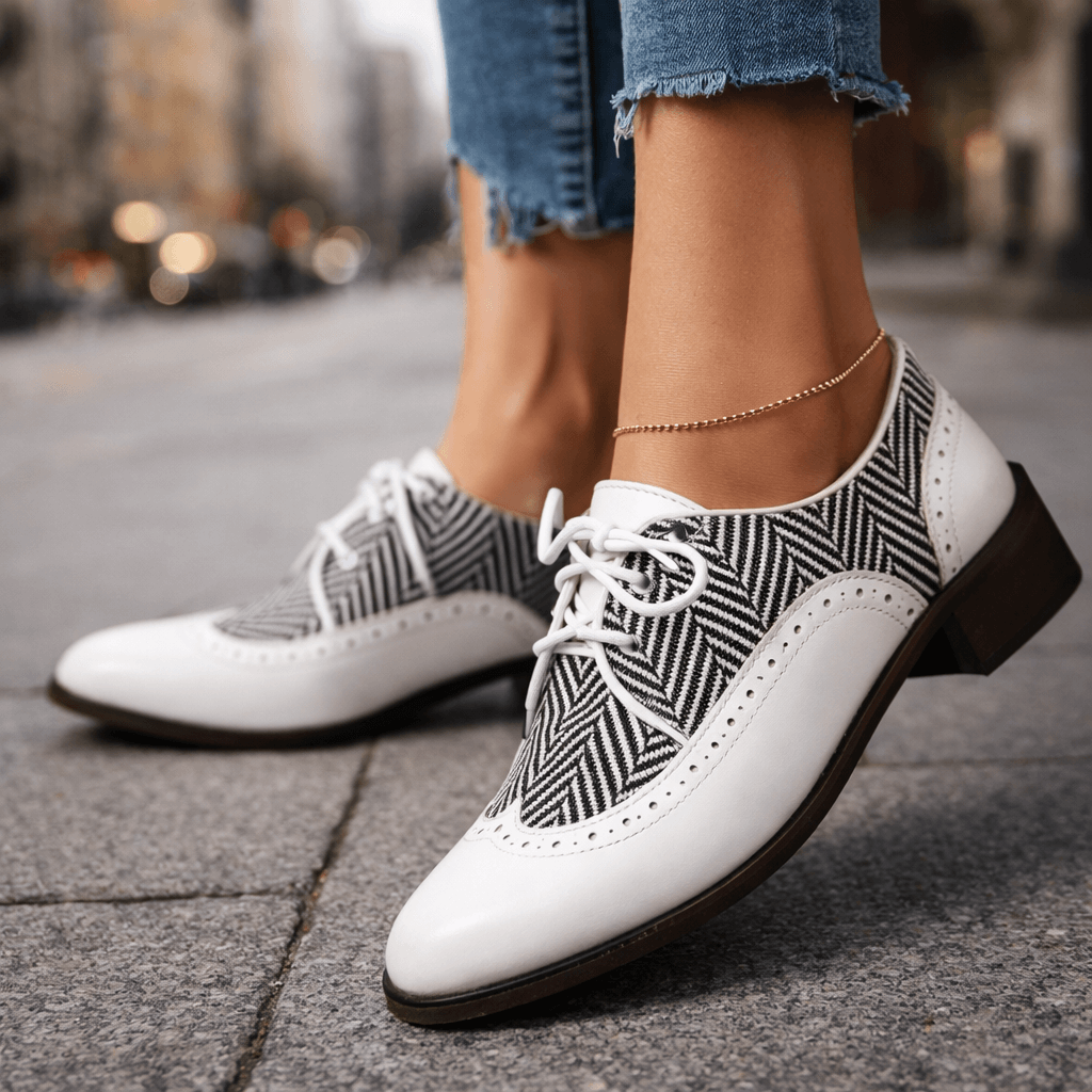 White Tweed Herringbone Brogues