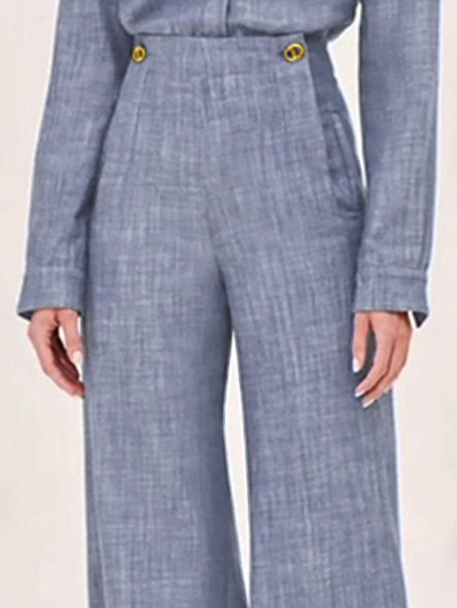 Blue high-waisted straight-leg Pants