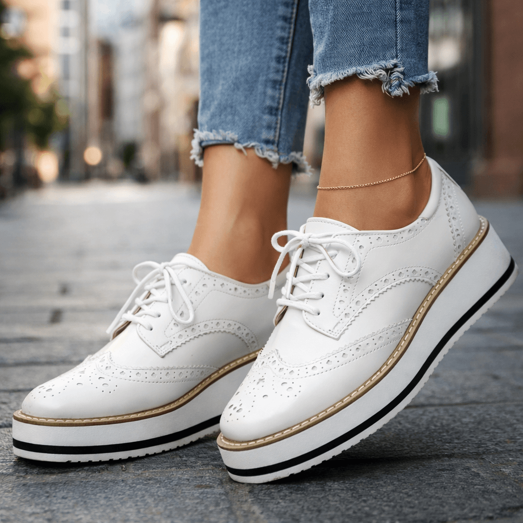White leather brogue platform Heels