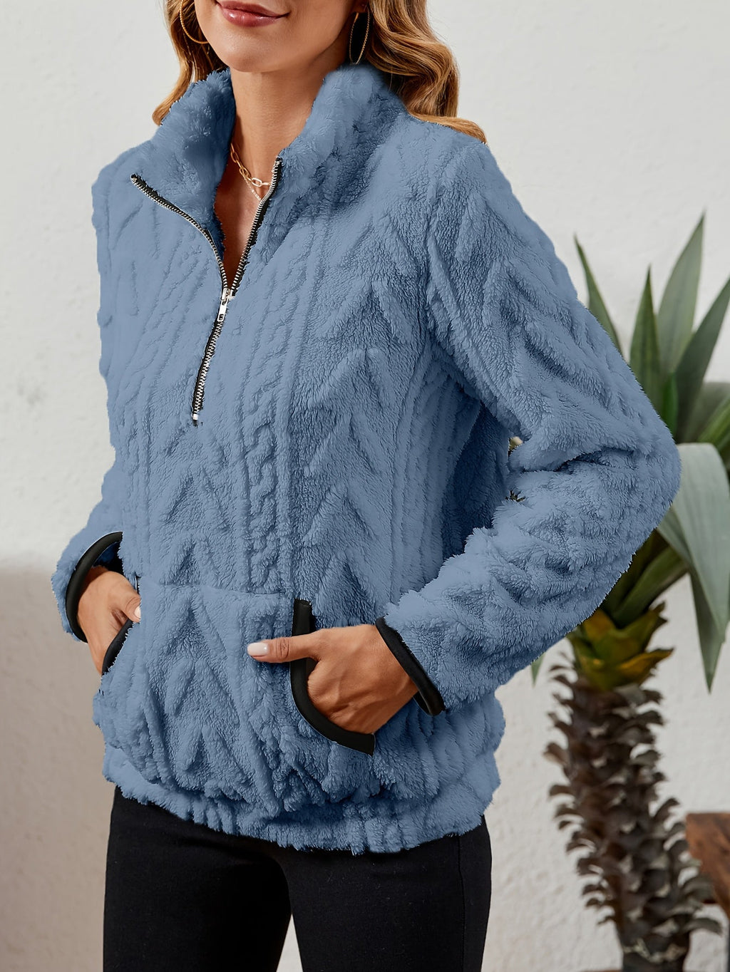 Cozy Half-Zip Sweater with Kangaroo Pocket
