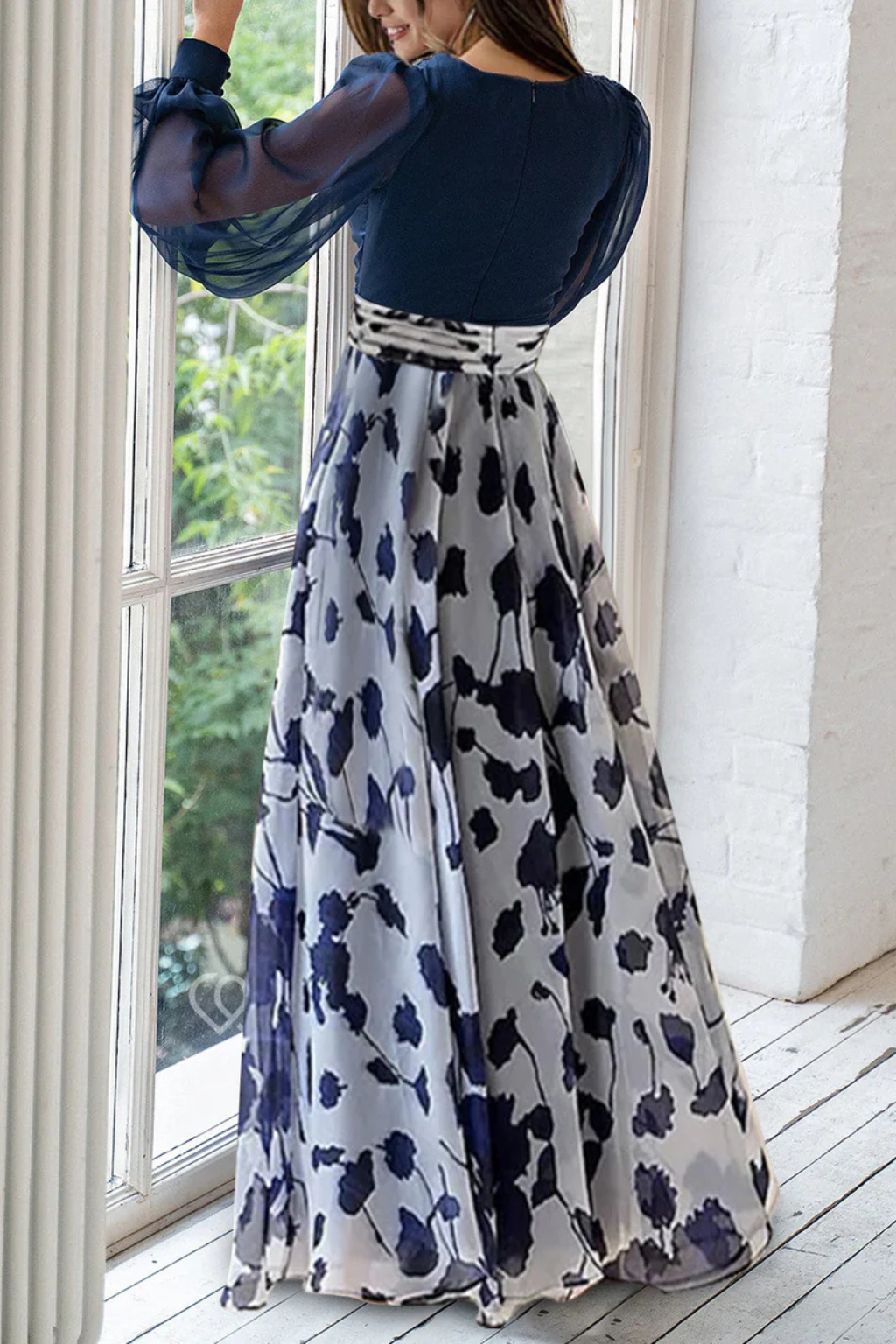Floral Balloon Sleeve Wedding Guest Maxi Dress, Pale Blue / L