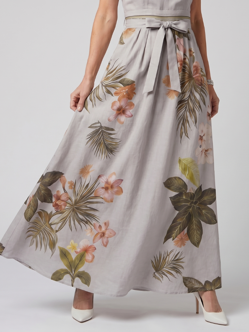 Meadow - Draped Halter Botanical Panel Maxi Dress