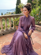 Demetria - Tie Neck Ruffle Tiered Maxi Dress