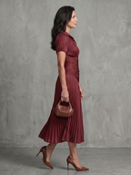 Theodora - Pleated Waistline Stripe Midi Dress