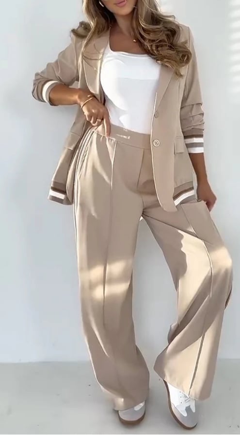 Casual blazer and wide-leg trouser co-ord set, front view