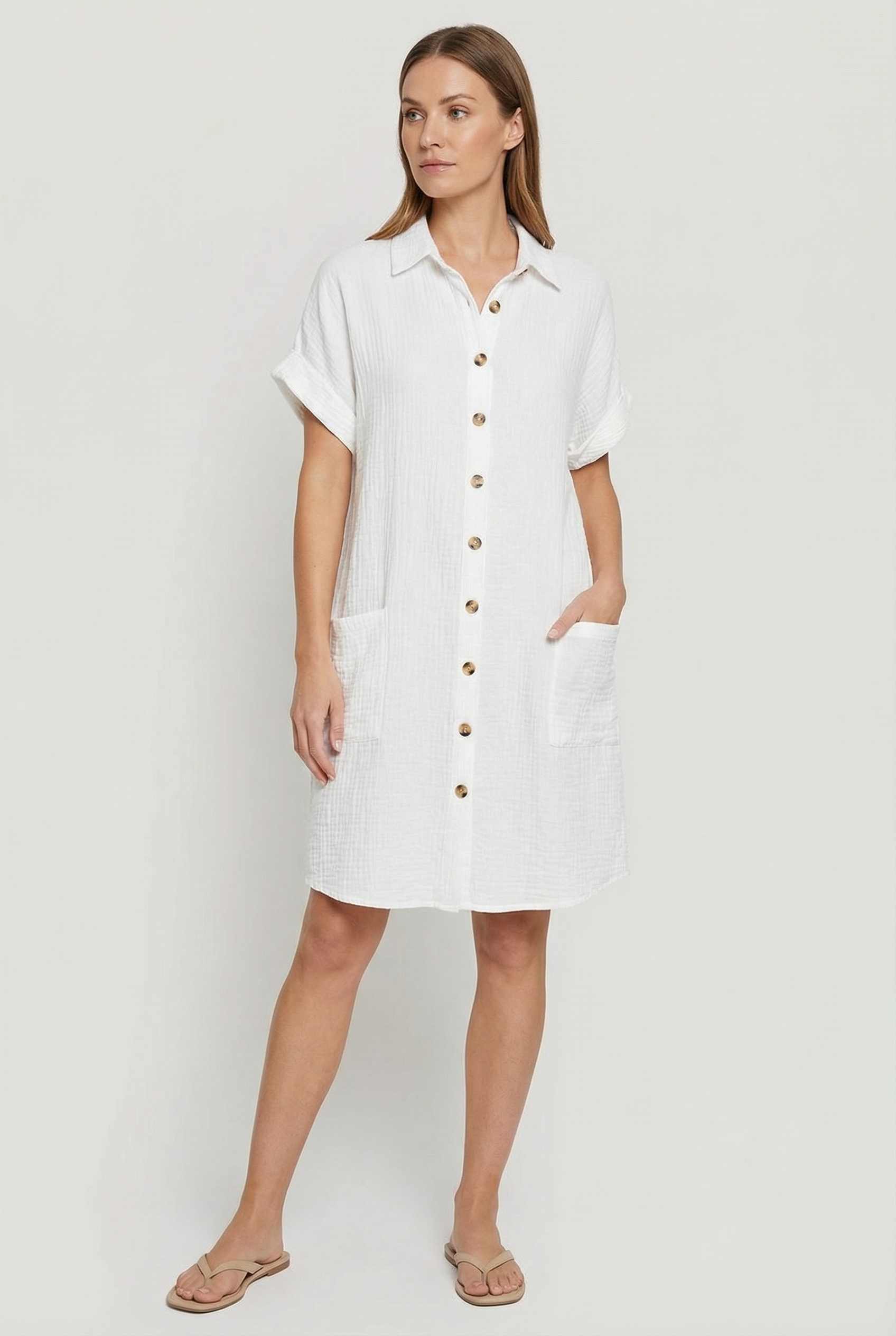 Women's Cotton Blend Short Sleeve Shirt Dress