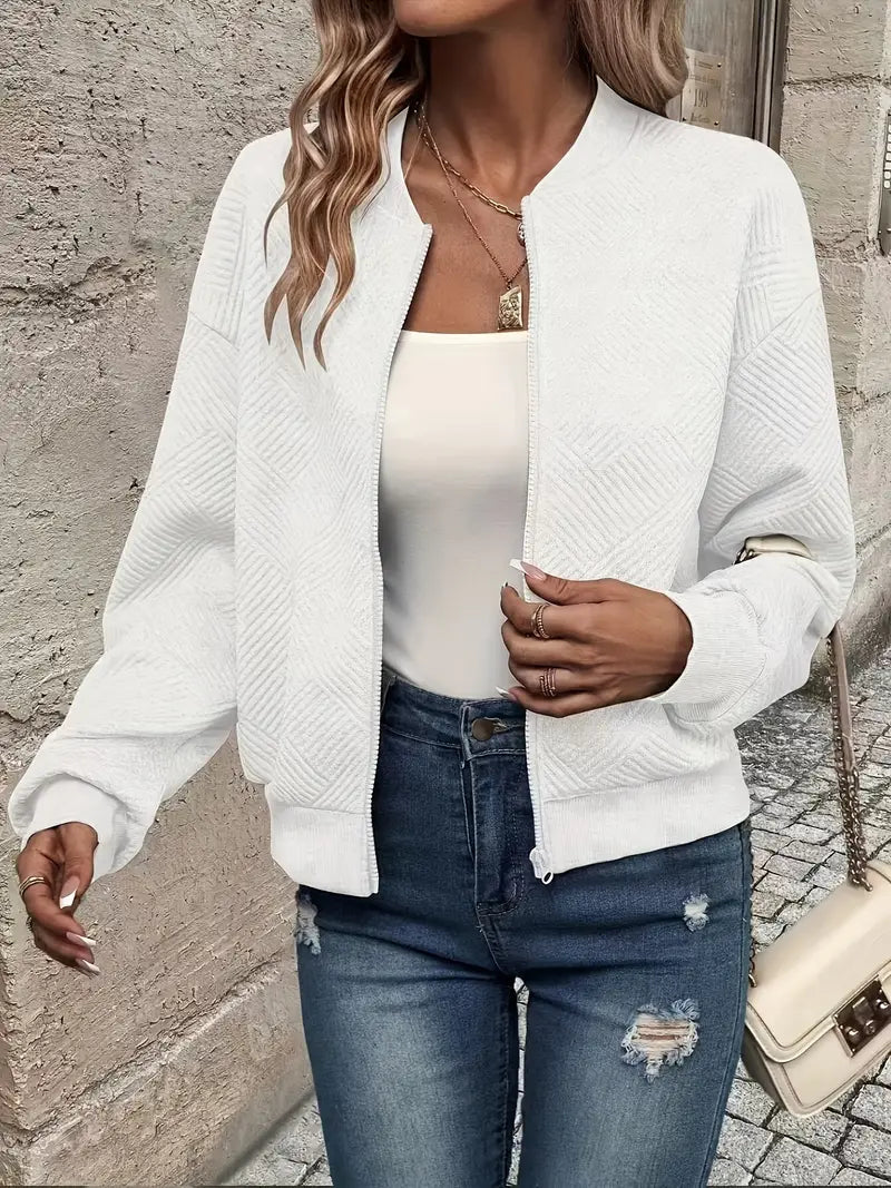 Blue casual pattern front zip cardigan
