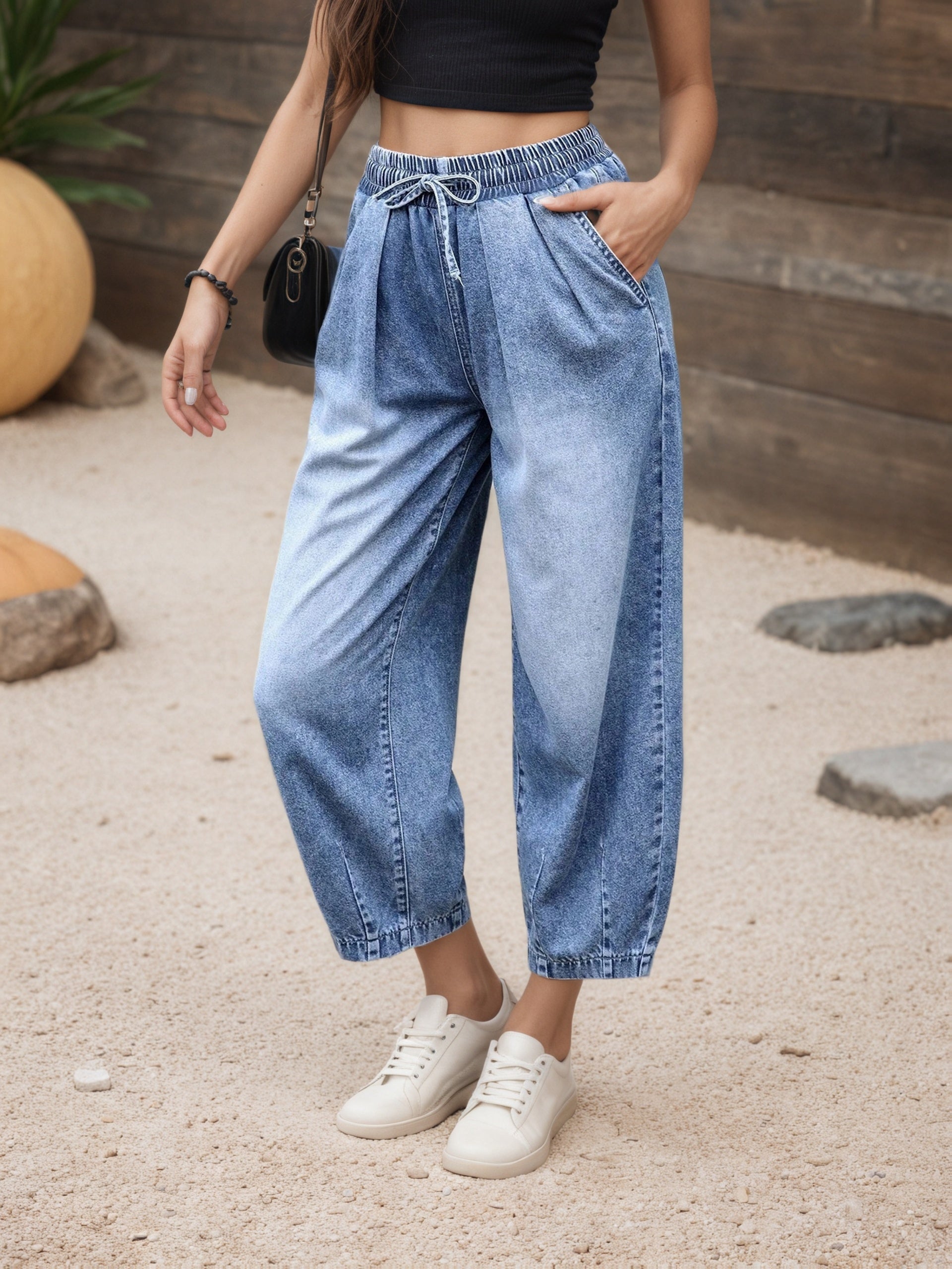Light Blue Relaxed Barrel Jeans