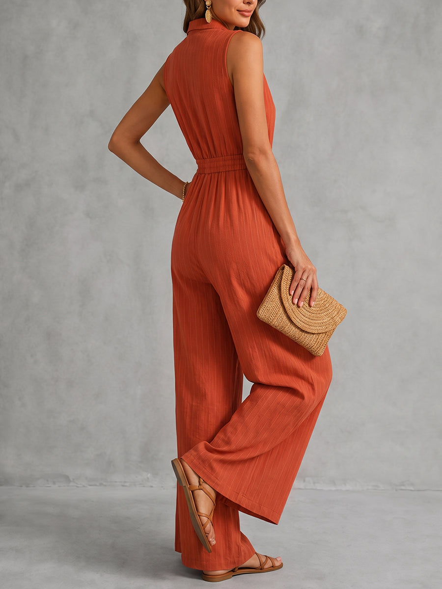 Orange Stand Collar Jumpsuit