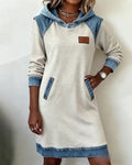 White Hooded Panelled Colour Block Dress, front view