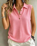 Sleeveless polo collar waffle tank top in pink, front view