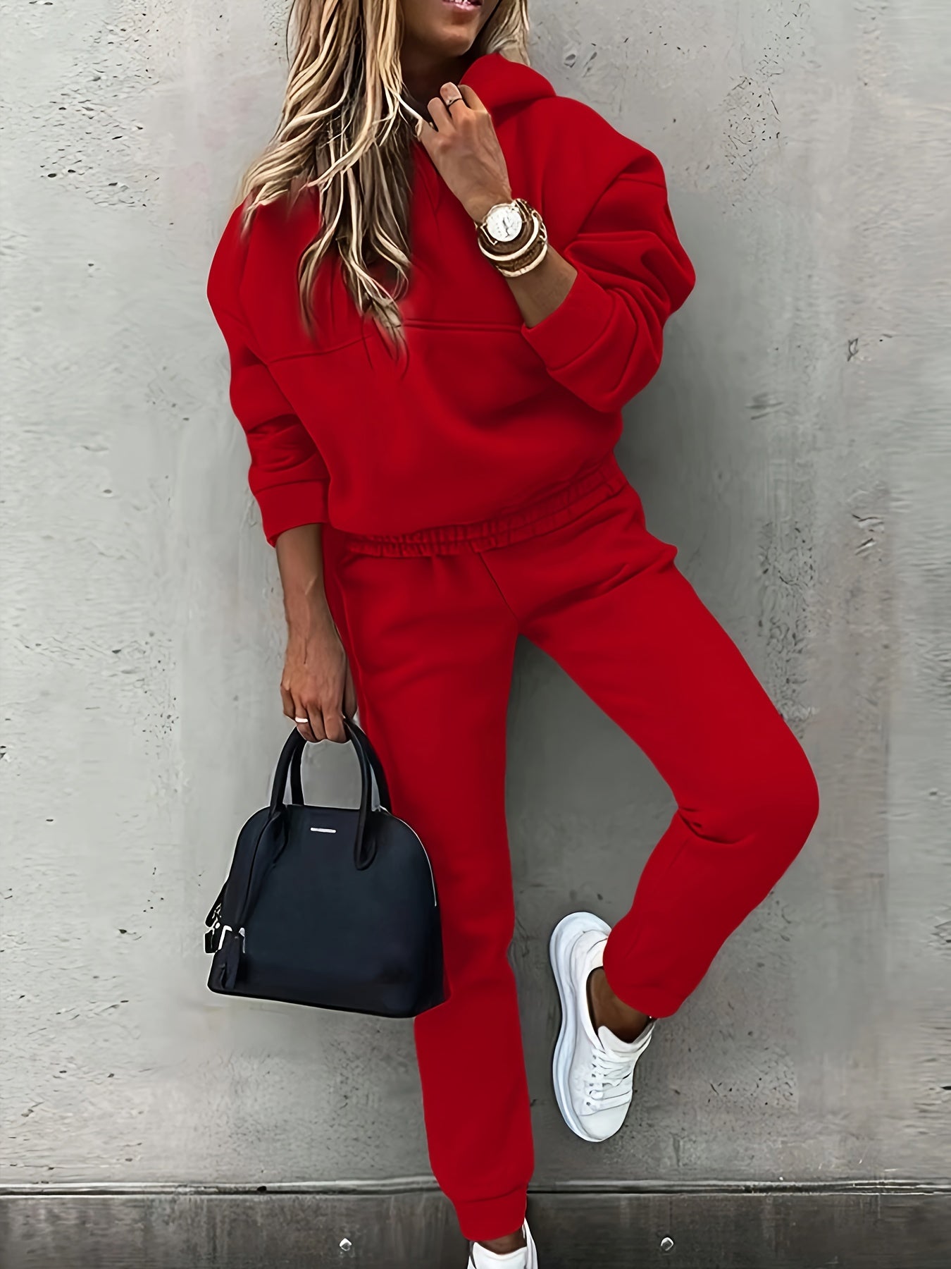 Red Relaxed Hooded Co-ord Set