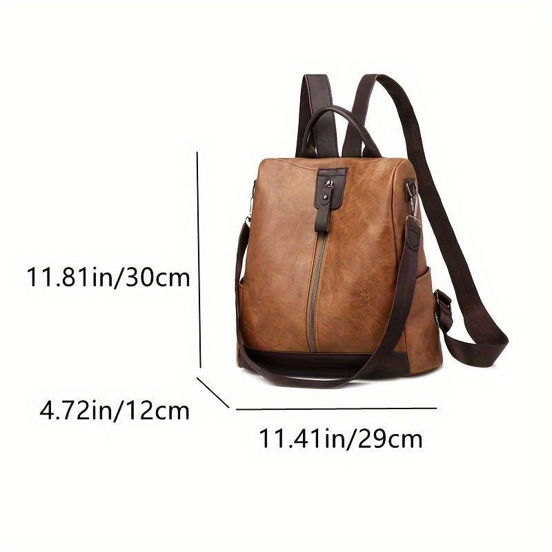 Brown Vegan Leather Anti-Theft Backpack