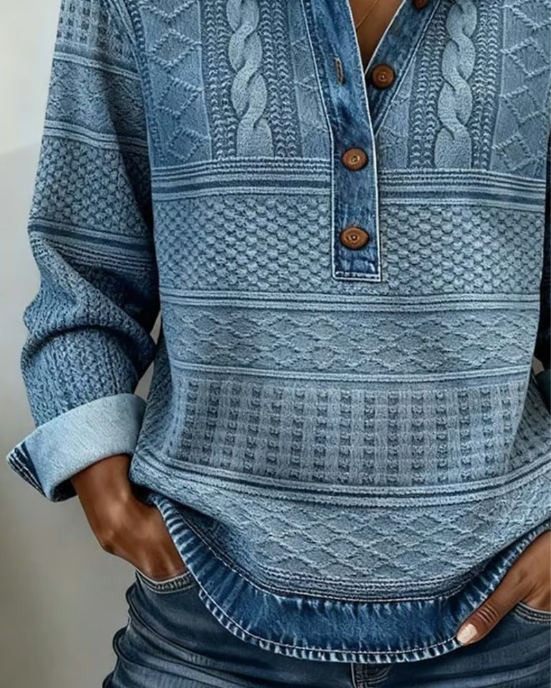 Blue Half Button Lapel Sweatshirt