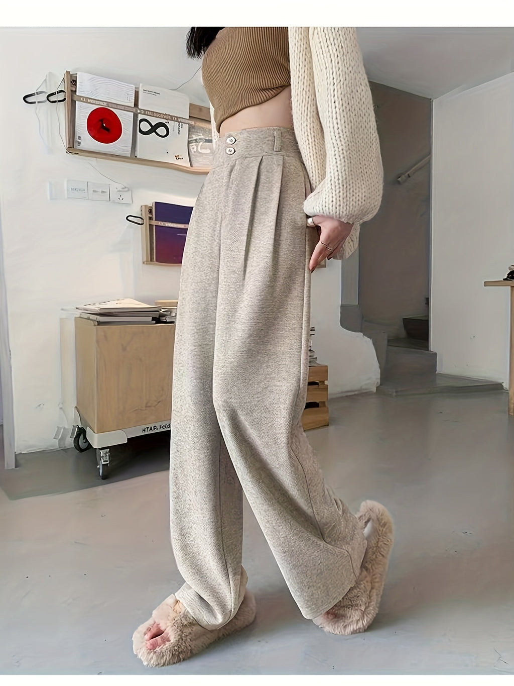 Khaki high-waisted wide-leg Pants