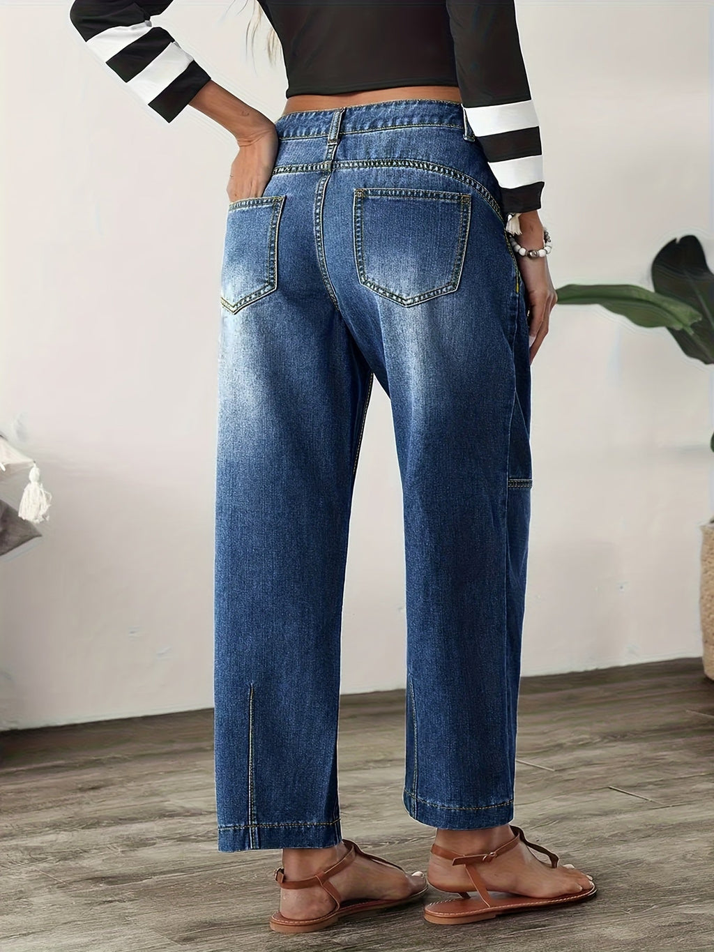 Blue Relaxed Barrel Jeans