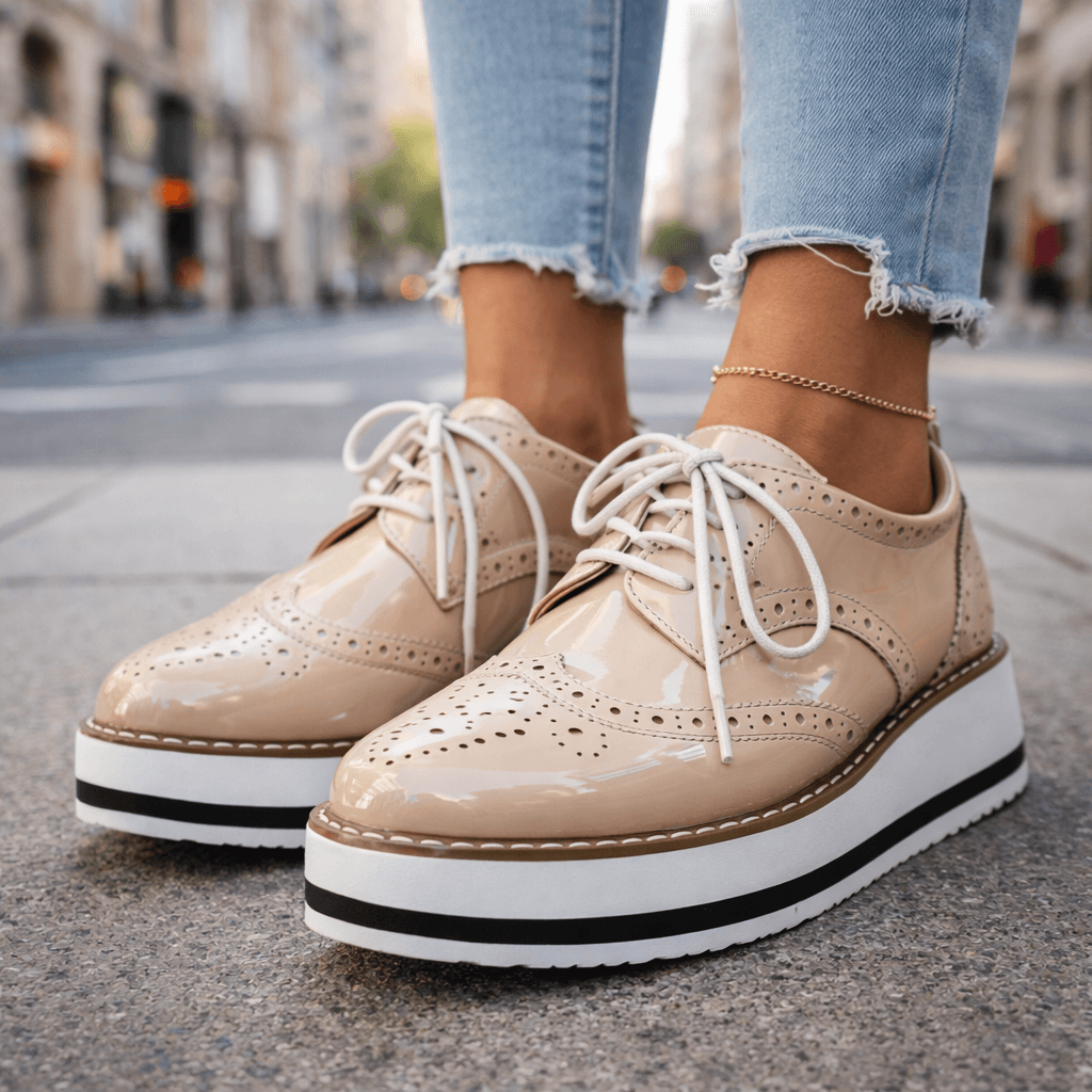 Wine Red leather brogue platform Heels