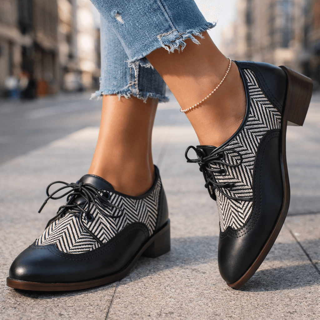 Black Tweed Herringbone Brogues