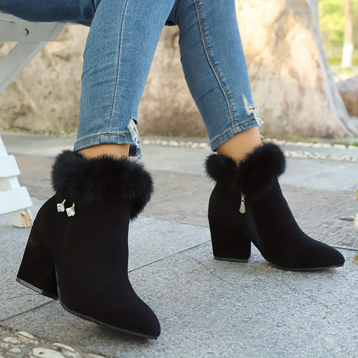 warm block-heel ankle Boots