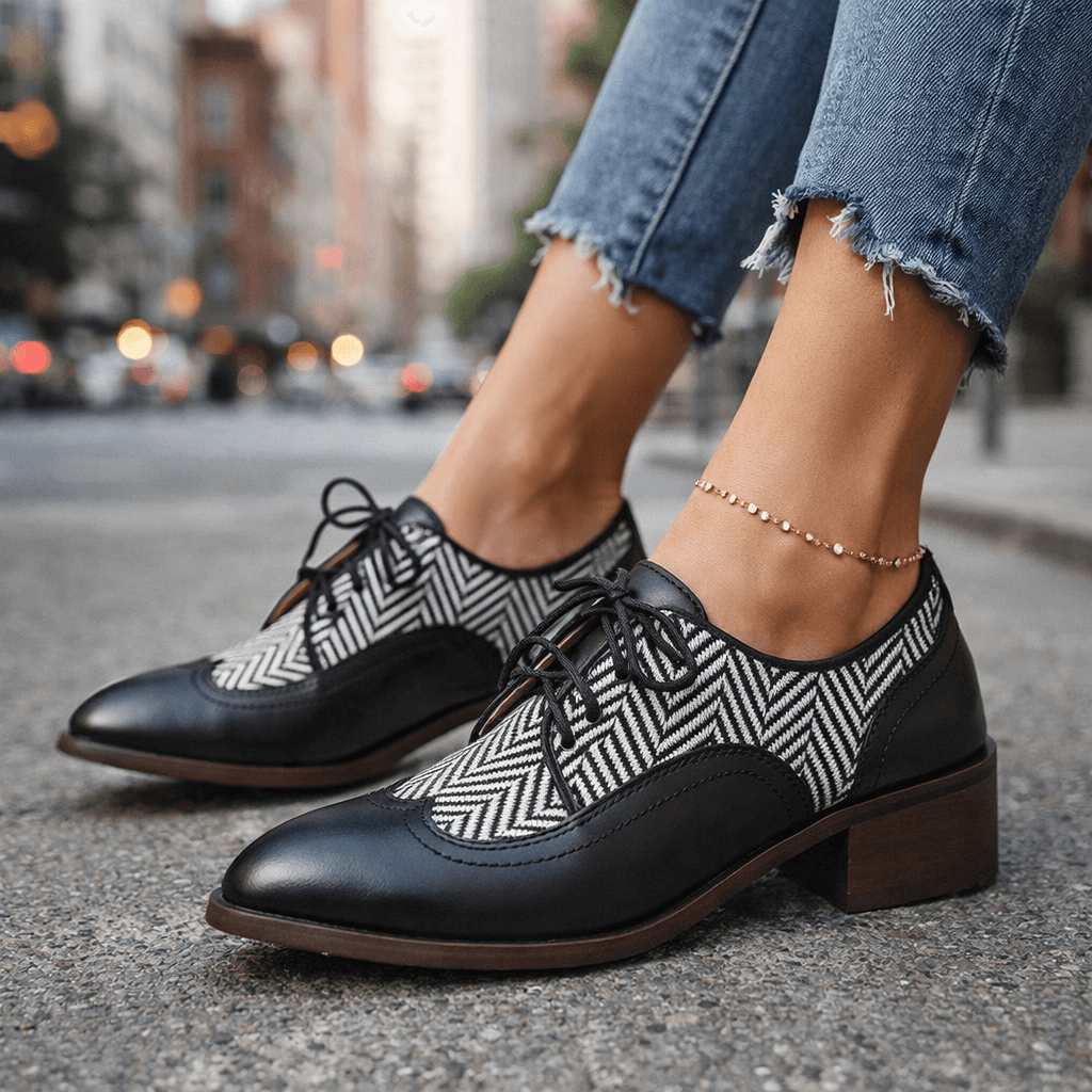 Black Tweed Herringbone Brogues