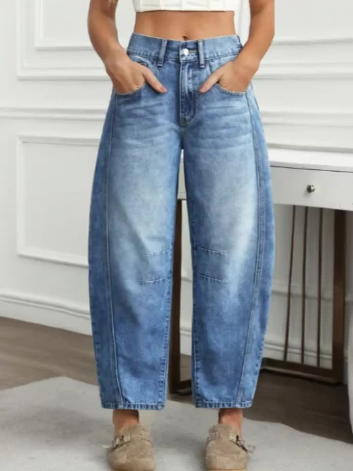 Faded Wash Barrel Jeans