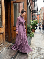 Demetria - Tie Neck Ruffle Tiered Maxi Dress
