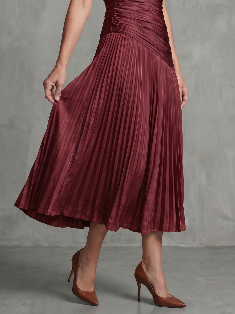 Theodora - Pleated Waistline Stripe Midi Dress