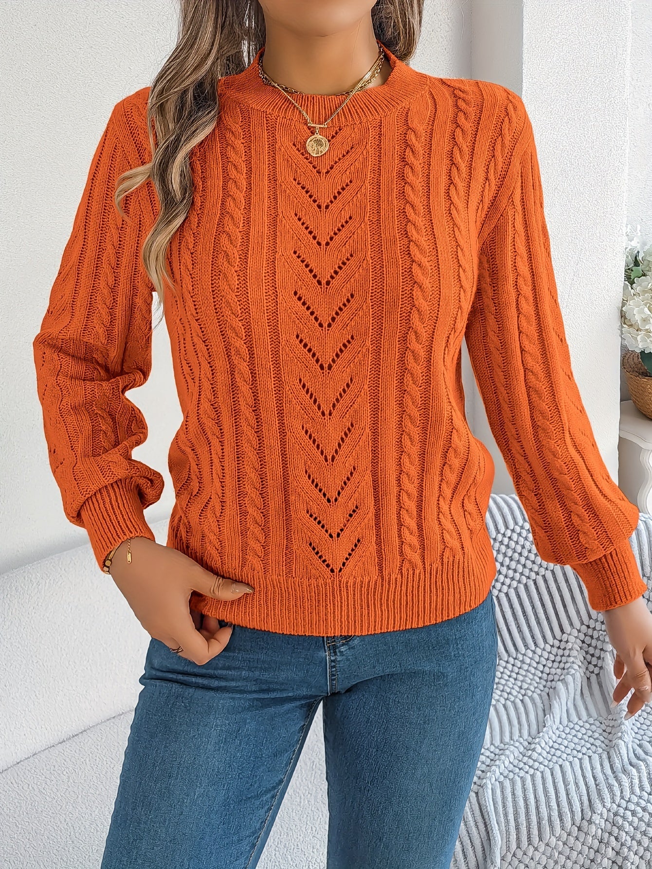 Khaki cable-knit textured sweater