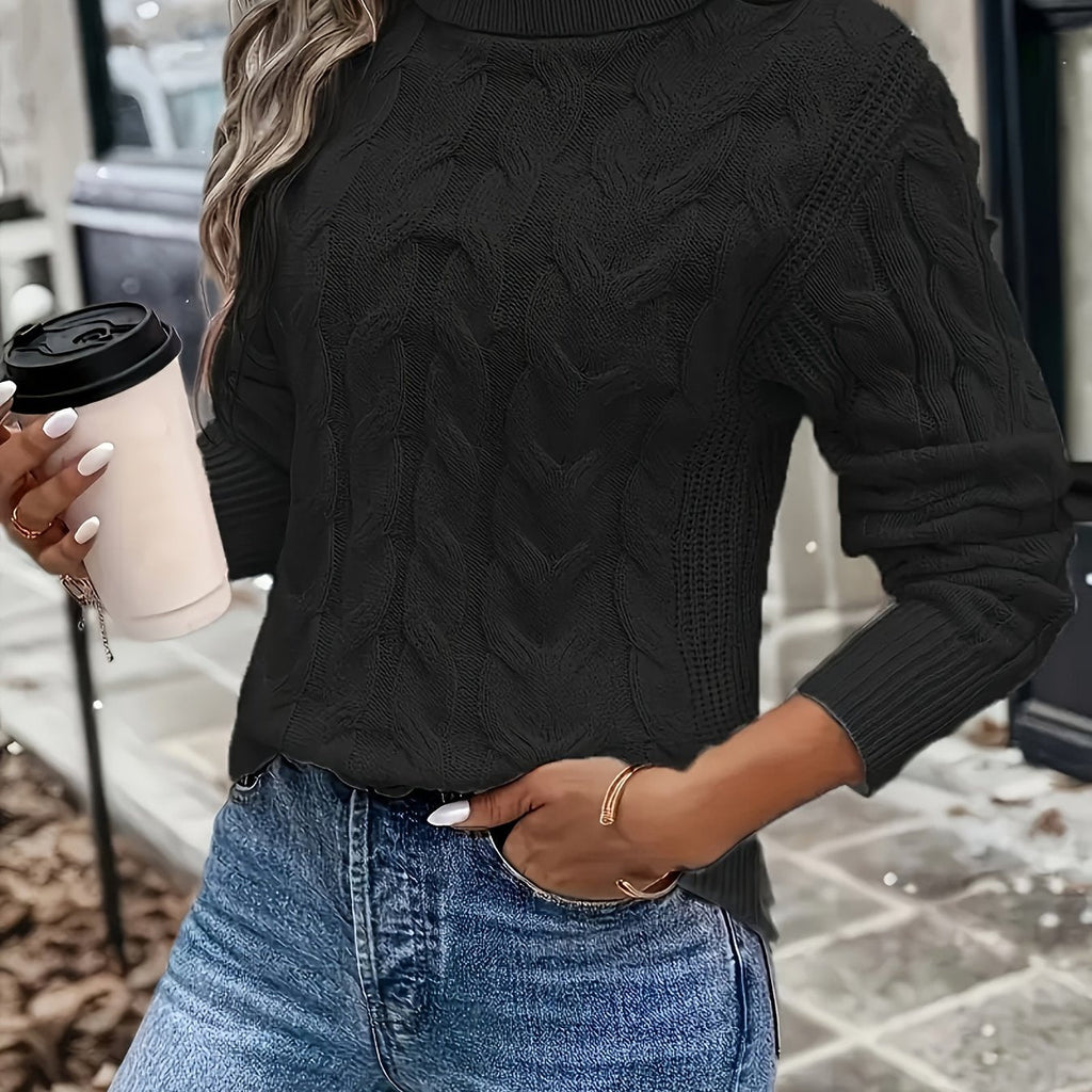 Red cozy cable-knit turtleneck sweater