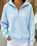 Blue Half-zip Waffle Sweatshirt, front view