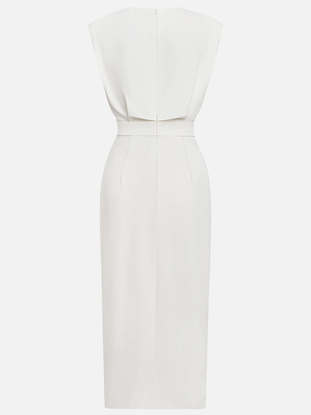 White Solid Midi Dress with Button Slit