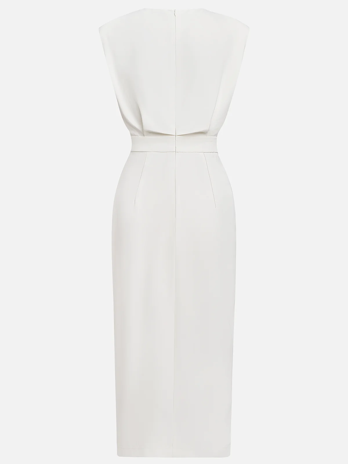 White Solid Midi Dress with Button Slit