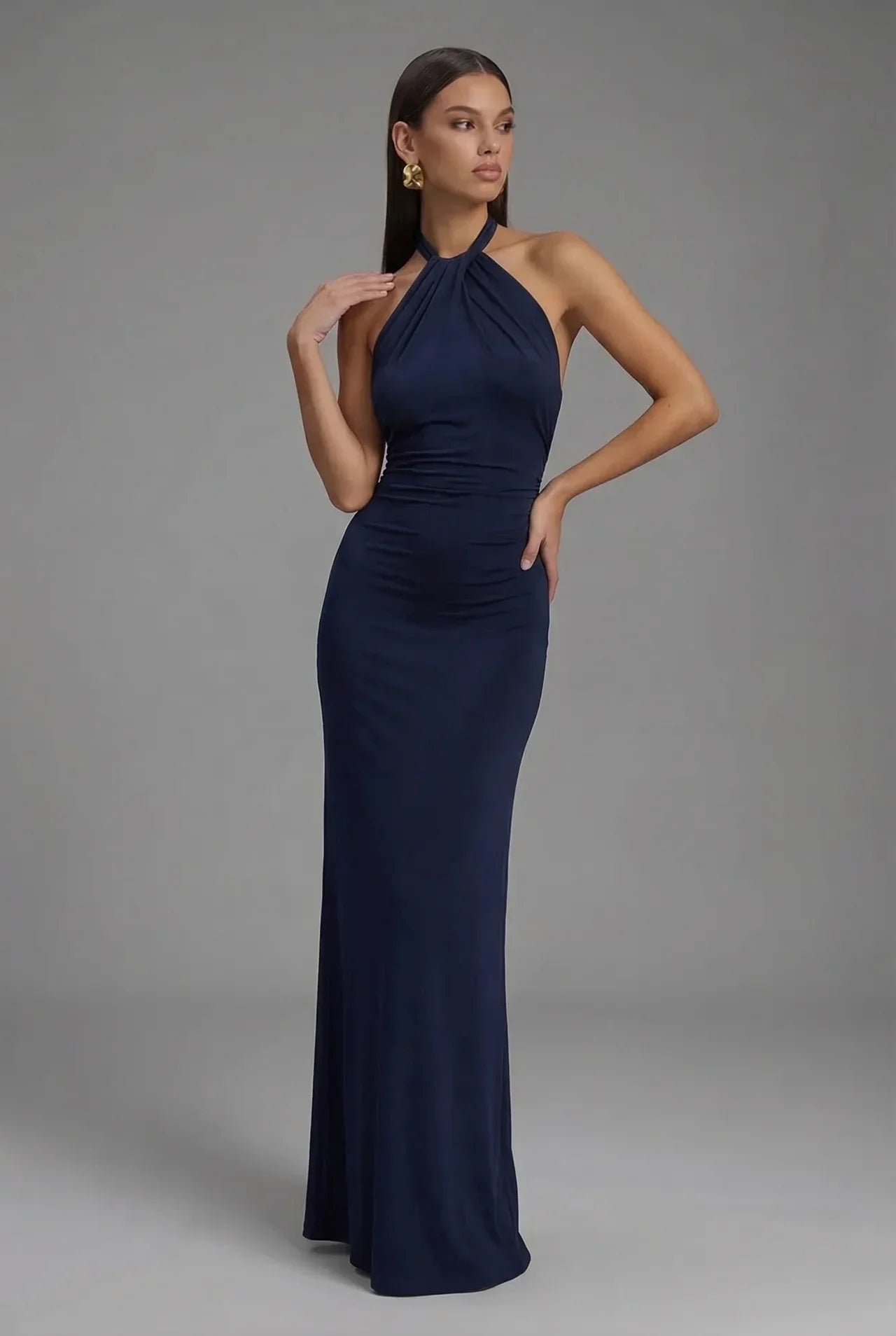 Women’s Elegant Satin Halter Open Back Maxi Dress