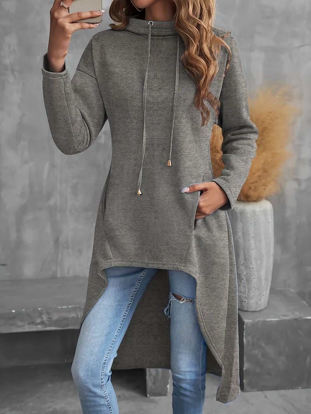Royal Blue high-low drawstring hoodie