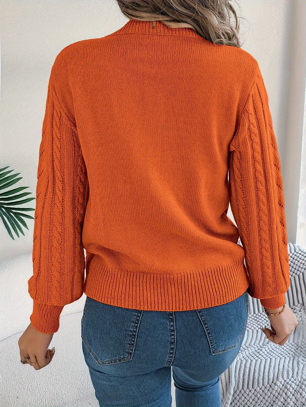 Khaki cable-knit textured sweater