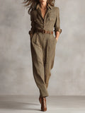 Brown Tweed Utility Jumpsuit, front view