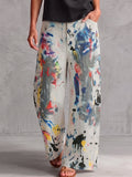 Light Grey Graffiti Print Wide-Leg High-Waisted Jeans, close-up front view