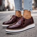 Wine Red leather brogue platform Heels, front view