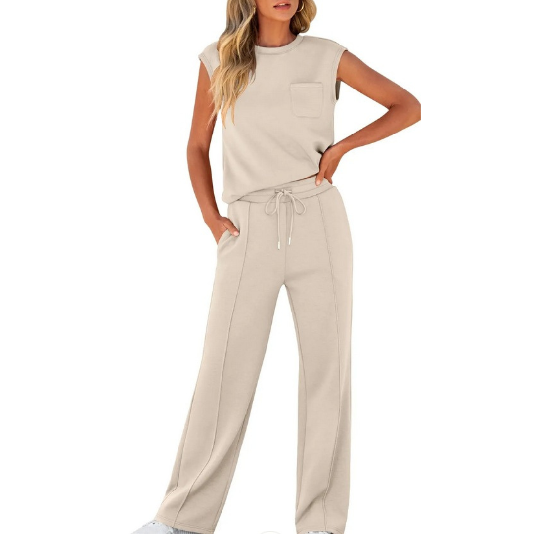 sleeveless round-neck top and trousers co-ord set