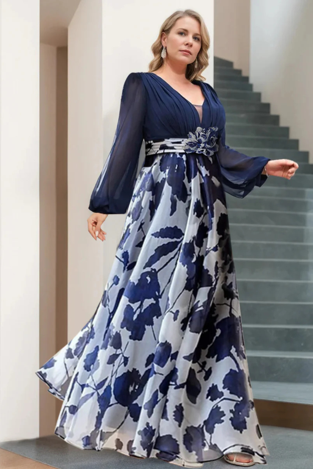 Floral Balloon Sleeve Wedding Guest Maxi Dress