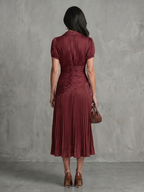Theodora - Pleated Waistline Stripe Midi Dress