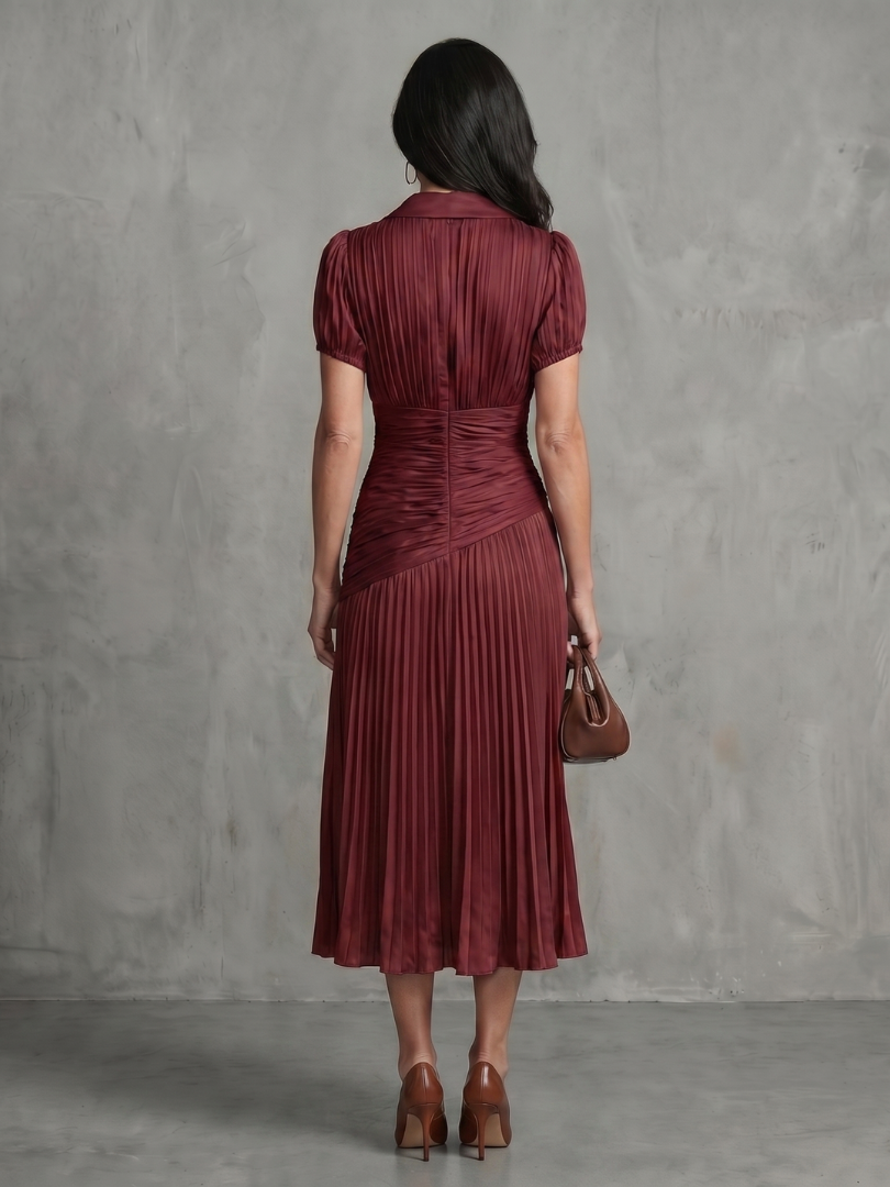 Theodora - Pleated Waistline Stripe Midi Dress