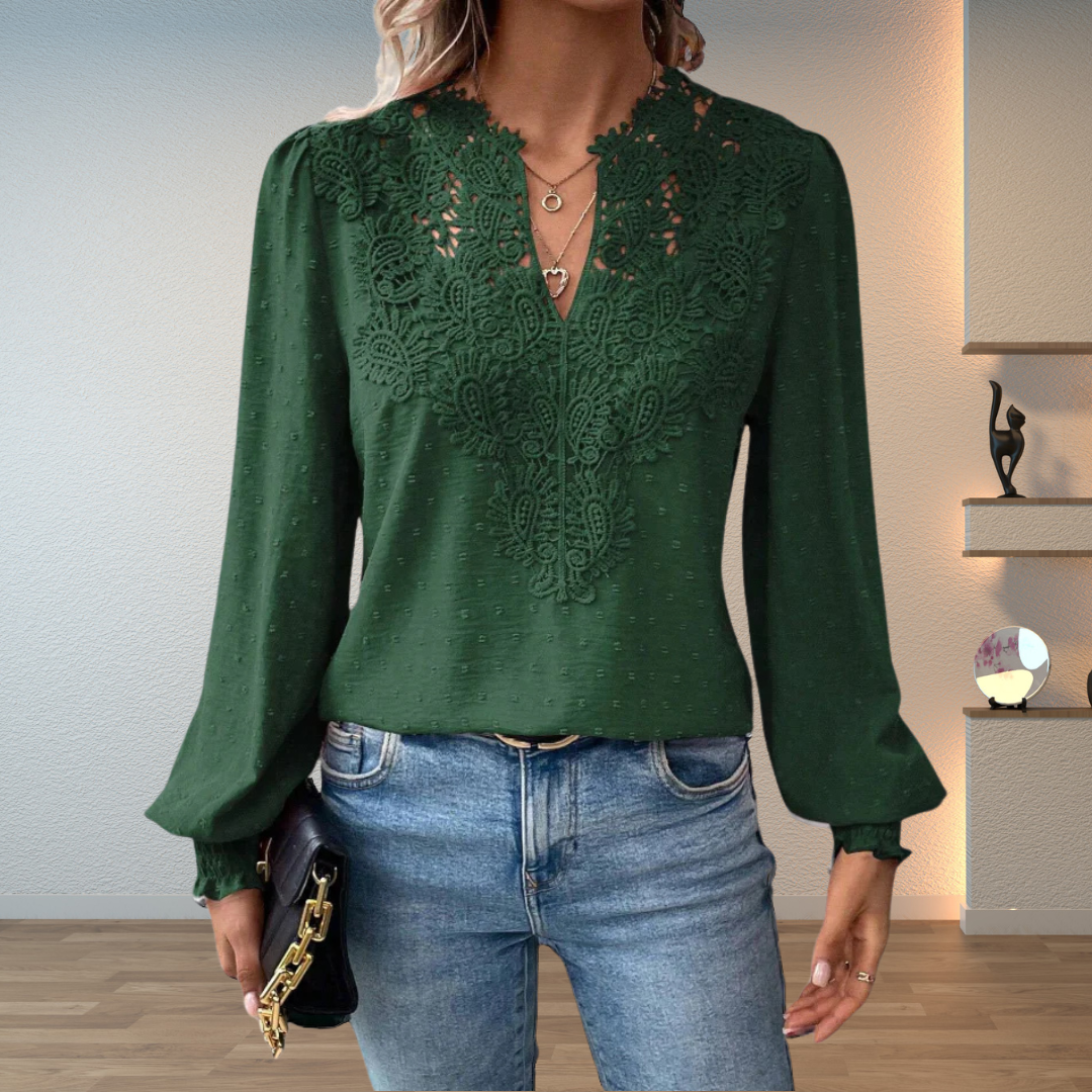 V-Neck Long Sleeve Floral Detail Blouse