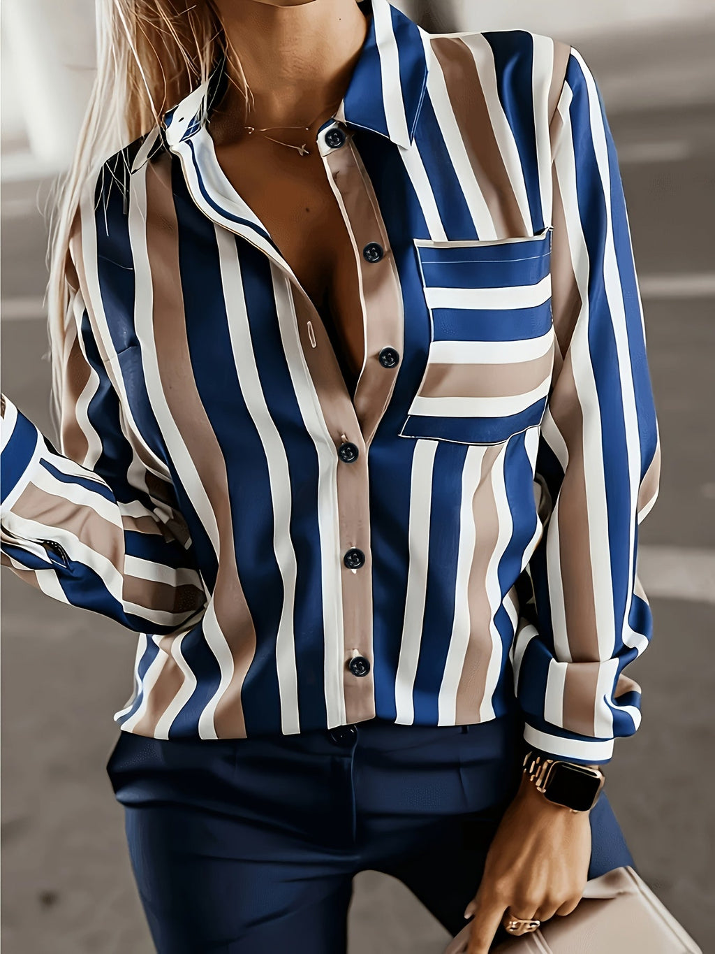 Multicolour Striped Button-Up Blouse