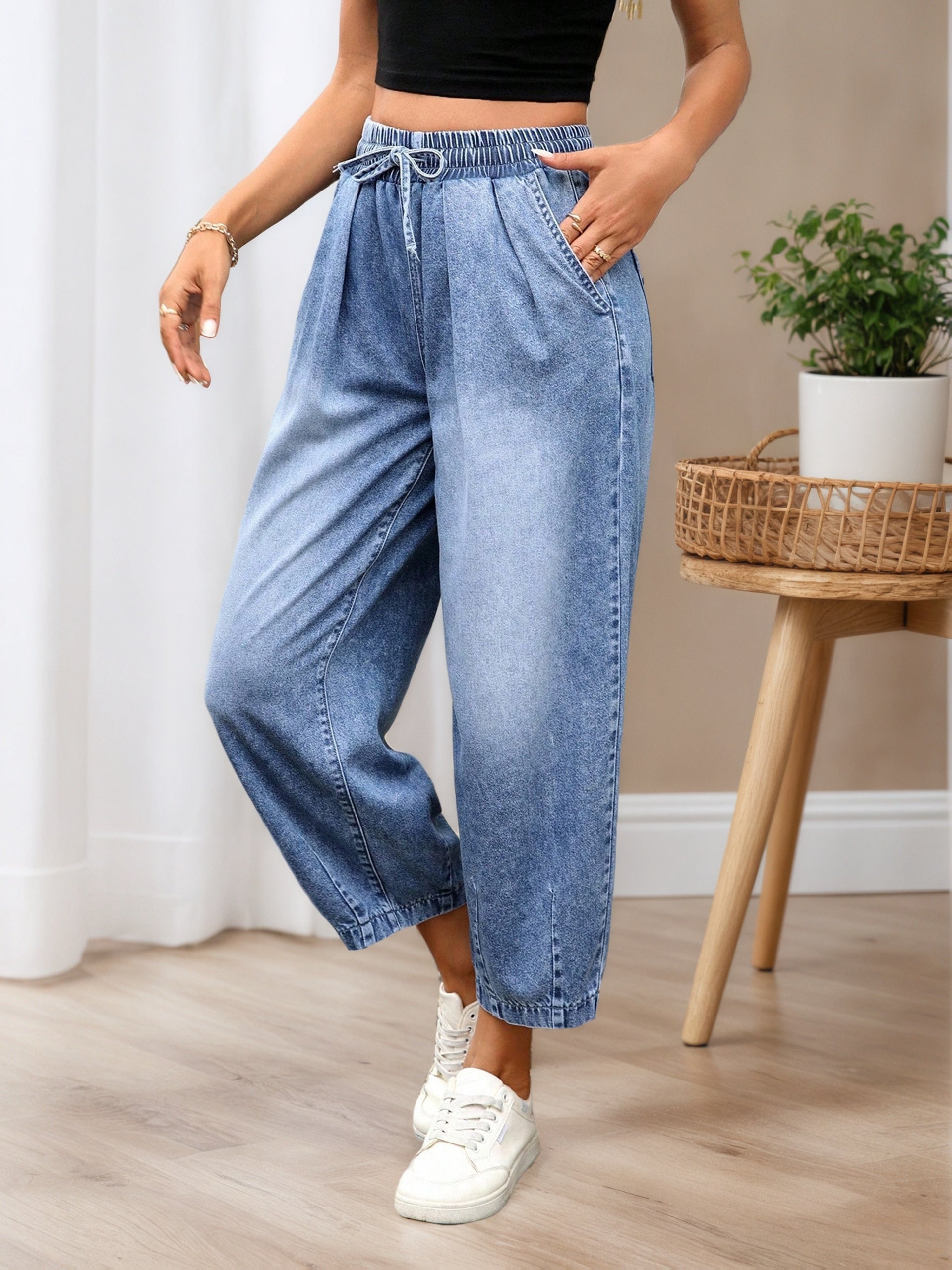 Light Blue Relaxed Barrel Jeans