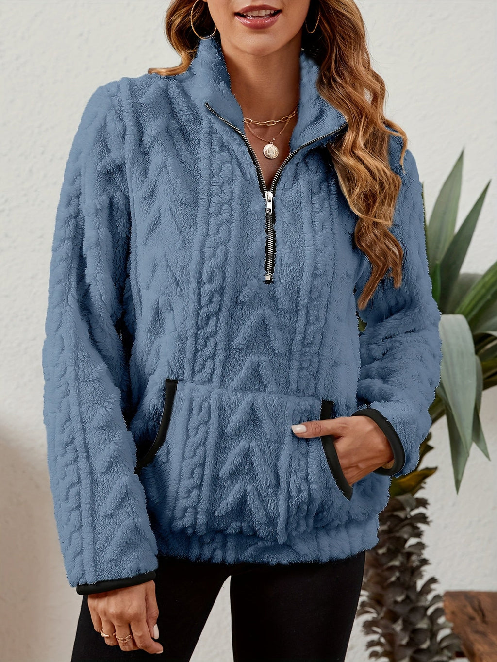 Cozy Half-Zip Sweater with Kangaroo Pocket