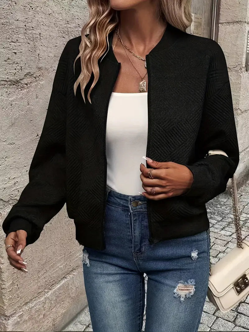 Blue casual pattern front zip cardigan