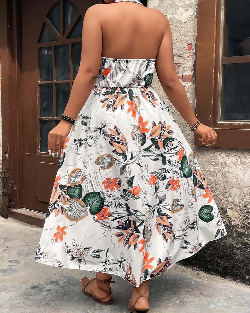Green halter mini dress with matching shorts, back view