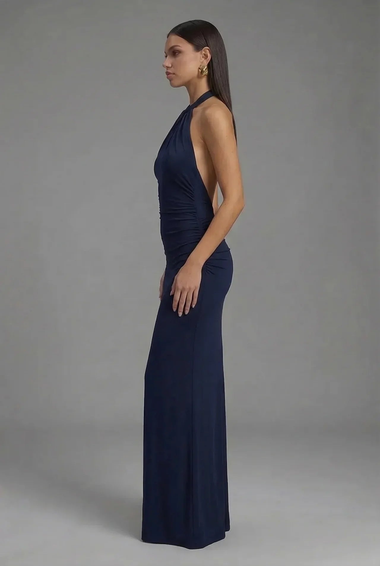 Women’s Elegant Satin Halter Open Back Maxi Dress