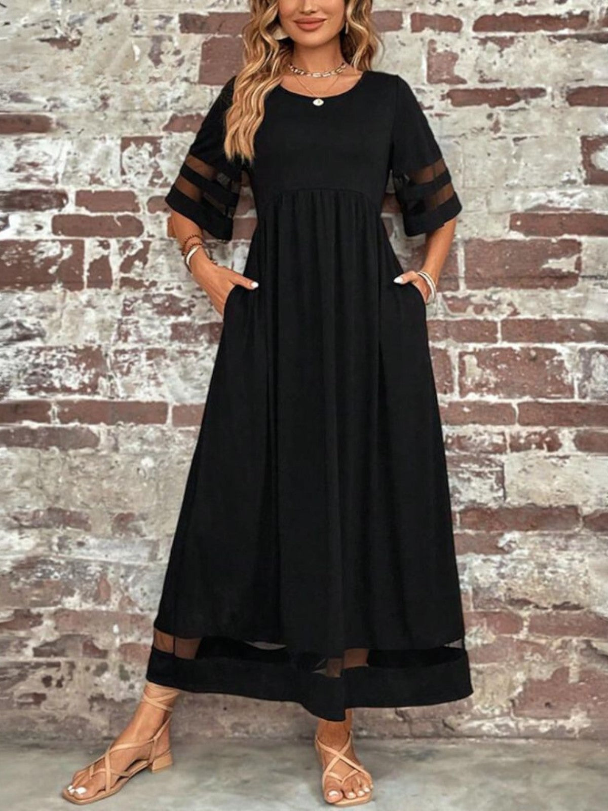 Green sheer panel maxi dress women summer, front view